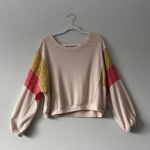 Forever 21 Red and Gold Patchwork Long Sleeve Top